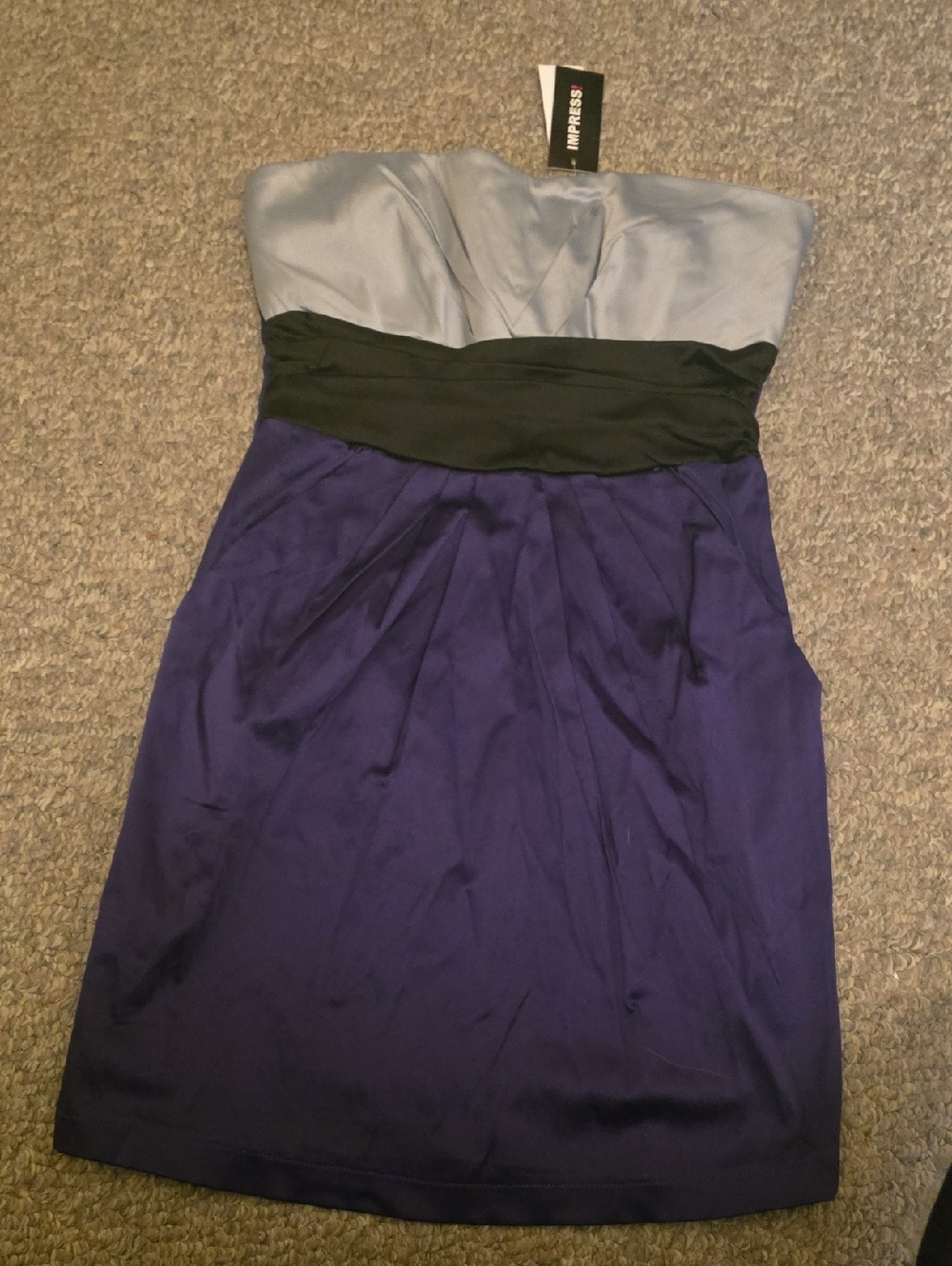 imPRESS Strapless Colorblock Cocktail Dress in Silver, Black & Purple